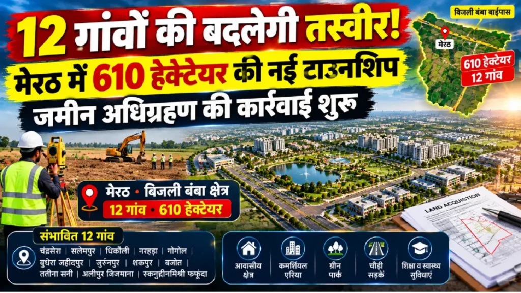 12 गांवों की बदलेगी तस्वीर! Meerut में 610 हेक्टेयर की नई Township, शुरू हुई जमीन अधिग्रहण की कार्रवाई
