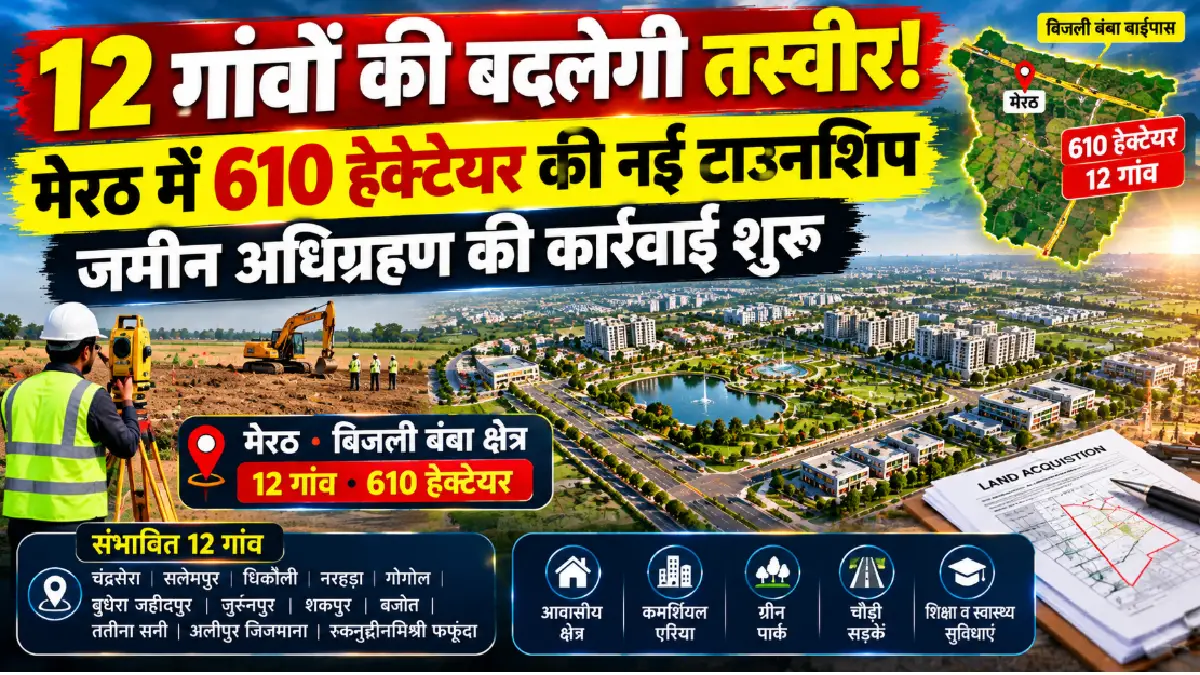 12 गांवों की बदलेगी तस्वीर! Meerut में 610 हेक्टेयर की नई Township, शुरू हुई जमीन अधिग्रहण की कार्रवाई